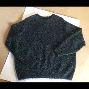 H&M green metallic fuzzy sweater